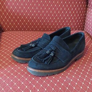 Stuart Weitzman Black Suede Tassel Loafers